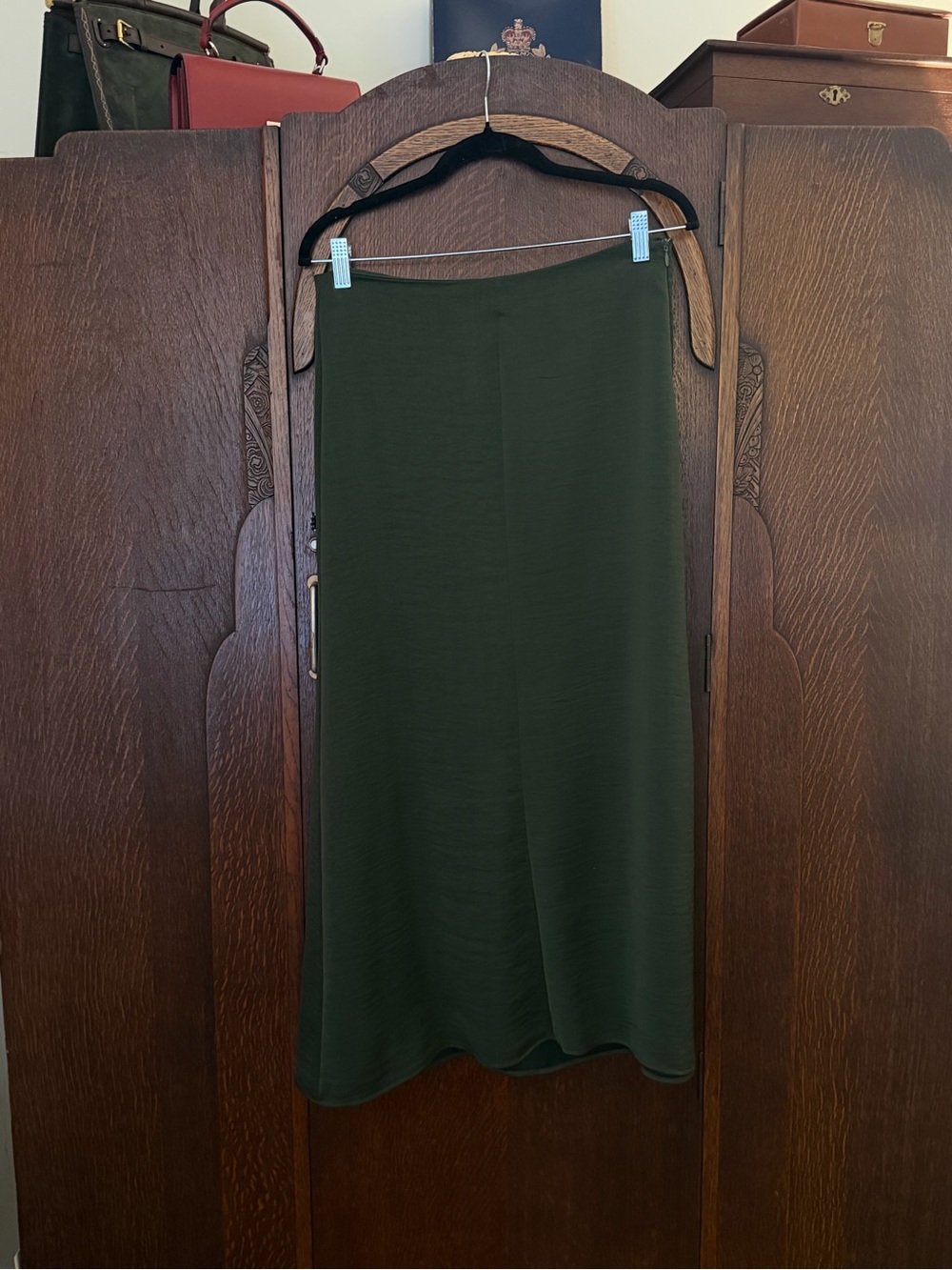 Zara Olive Green Midi Slip Skirt